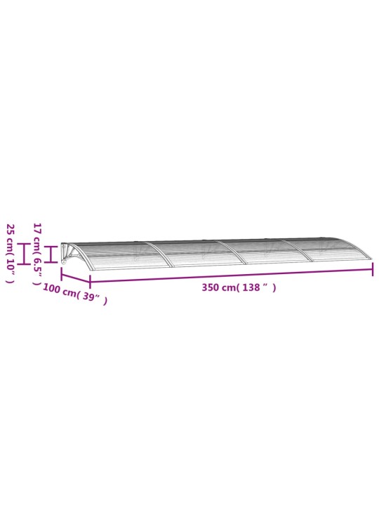 Stogelis durims, juodos spalvos, 350x100cm, polikarbonatas
