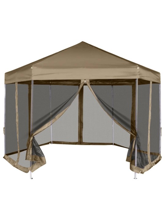 Šešiakampė išskleidžiama palapinė su sienomis, taupe, 3,6x3,1m