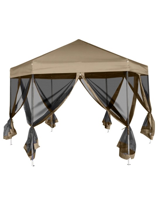 Šešiakampė išskleidžiama palapinė su sienomis, taupe, 3,6x3,1m