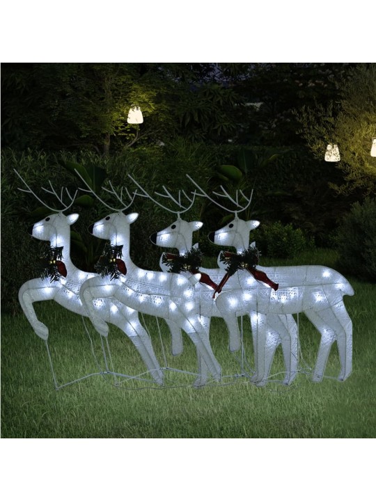 Kalėdiniai elniai, 4vnt., šaltų baltų, 80 LED lempučių
