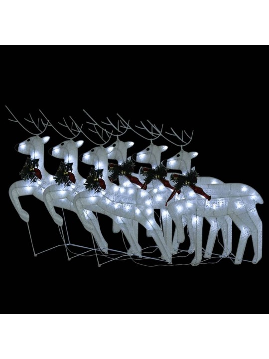 Kalėdiniai elniai, 6vnt., šaltų baltų, 120 LED lempučių