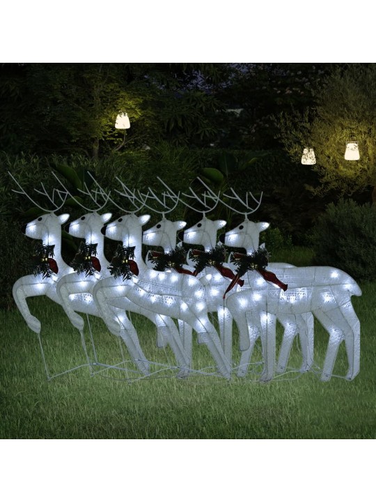 Kalėdiniai elniai, 6vnt., šaltų baltų, 120 LED lempučių