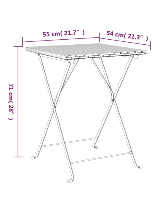 Sulankstomas bistro stalas, rudas, 55x54x71cm, poliratanas