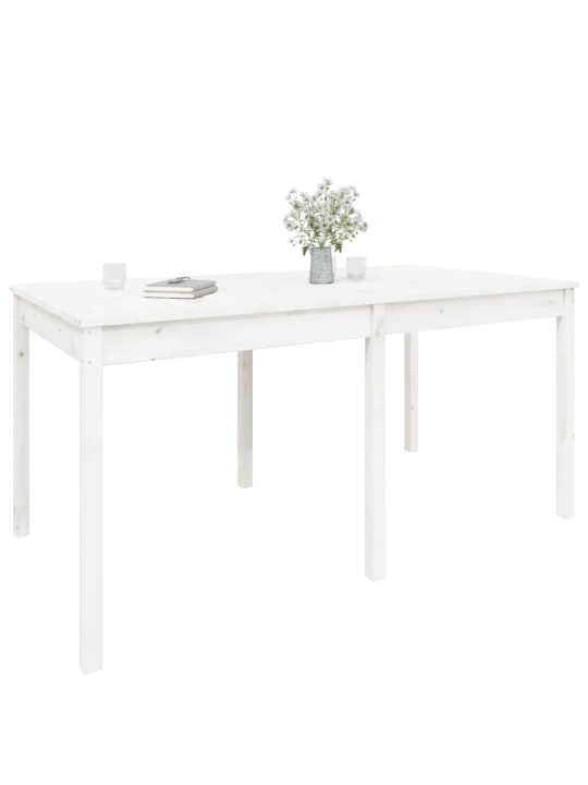 Sodo stalas, baltas, 159,5x82,5x76cm, pušies medienos masyvas