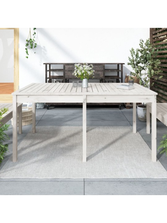 Sodo stalas, baltas, 159,5x82,5x76cm, pušies medienos masyvas