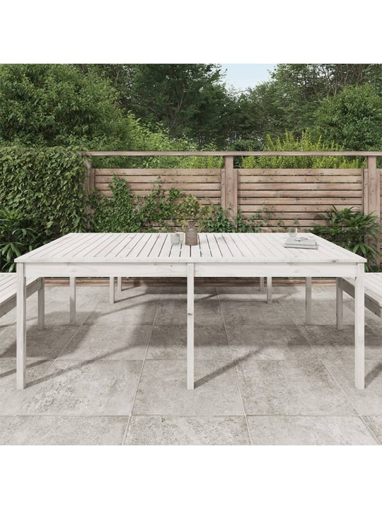 Sodo stalas, baltas, 203,5x100x76cm, pušies medienos masyvas
