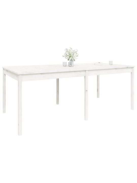 Sodo stalas, baltas, 203,5x100x76cm, pušies medienos masyvas