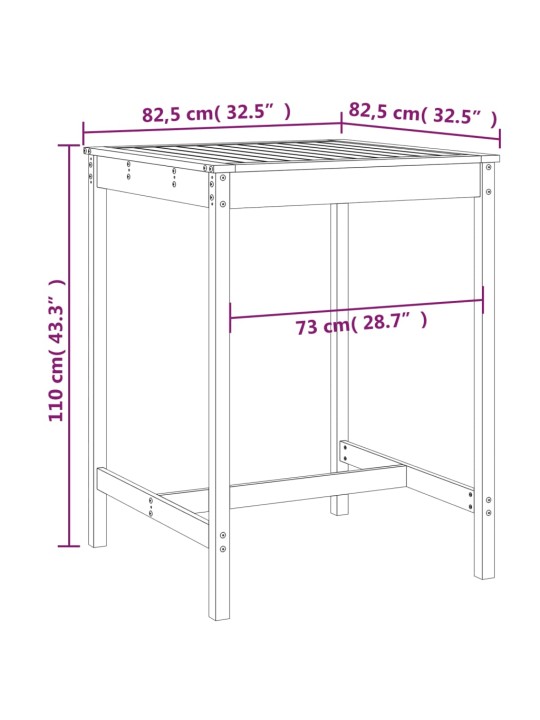 Sodo stalas, 82,5x82,5x110cm, pušies medienos masyvas