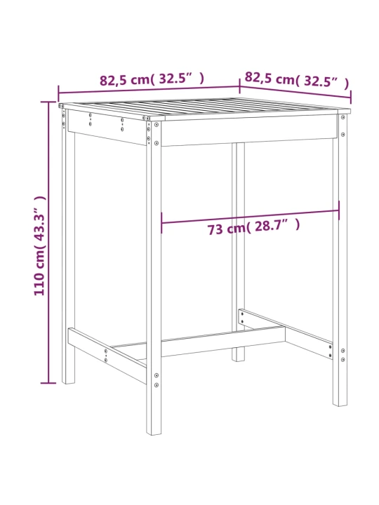 Sodo stalas, 82,5x82,5x110cm, pušies medienos masyvas