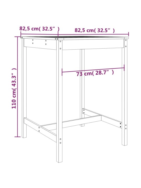 Sodo stalas, 82,5x82,5x110cm, duoglas eglės medienos masyvas