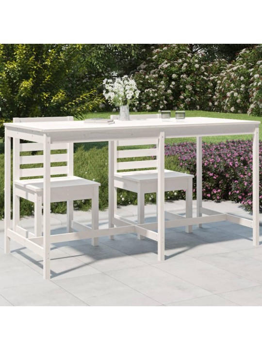 Sodo stalas, baltas, 203,5x90x110cm, pušies medienos masyvas