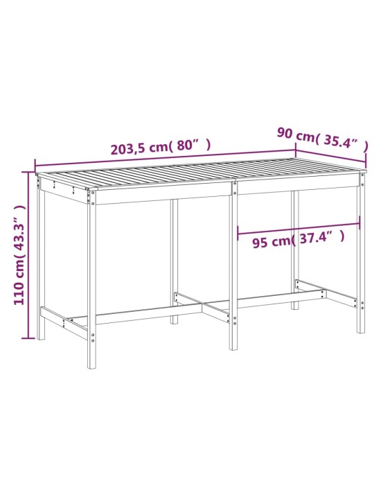 Sodo stalas, 203,5x90x110cm, duoglas eglės medienos masyvas