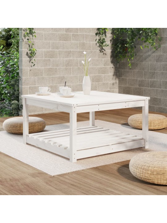 Sodo stalas, baltas, 82,5x82,5x45cm, pušies medienos masyvas