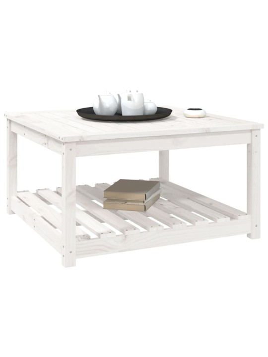 Sodo stalas, baltas, 82,5x82,5x45cm, pušies medienos masyvas