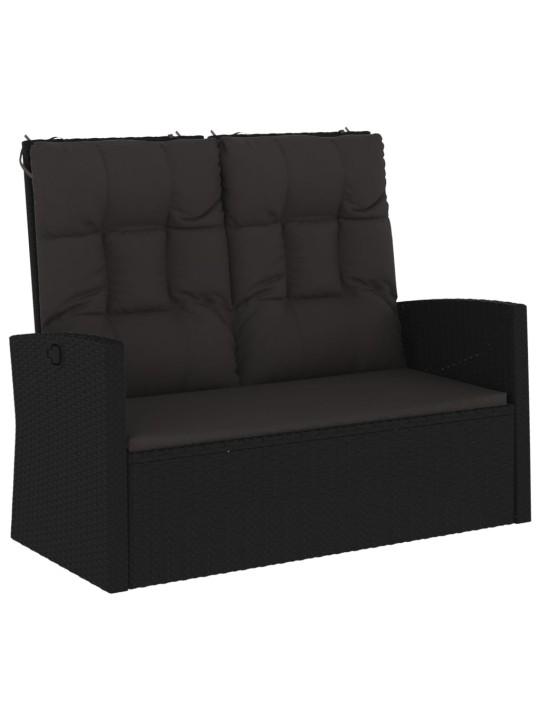 Sodo suoliukas su pagalvėlėmis, juodas, 118cm, poliratanas