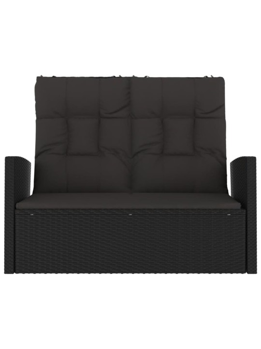 Sodo suoliukas su pagalvėlėmis, juodas, 118cm, poliratanas