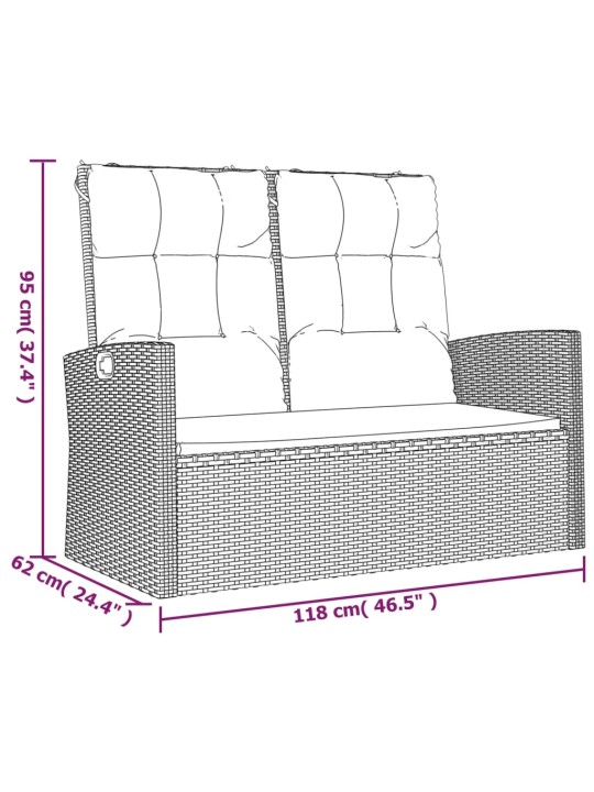 Sodo suoliukas su pagalvėlėmis, juodas, 118cm, poliratanas