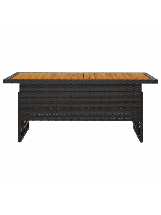Sodo stalas, juodas, 100x50x43/63cm, akacija ir poliratanas