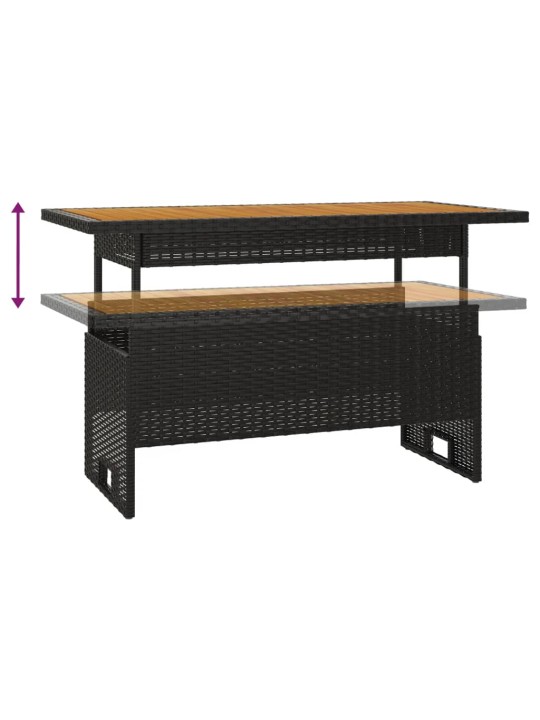 Sodo stalas, juodas, 100x50x43/63cm, akacija ir poliratanas