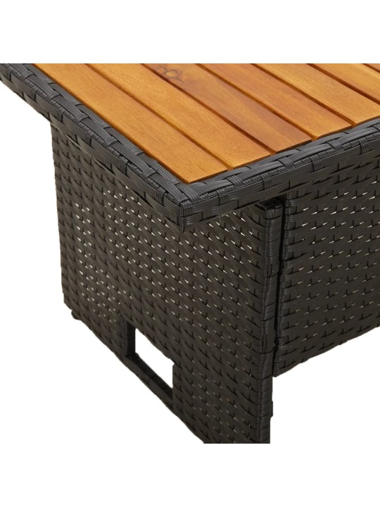 Sodo stalas, juodas, 100x50x43/63cm, akacija ir poliratanas
