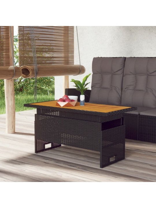 Sodo stalas, juodas, 100x50x43/63cm, akacija ir poliratanas