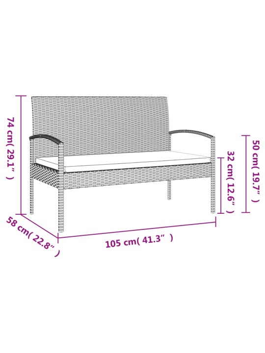Sodo suoliukas su pagalvėle, pilkas, 105cm, poliratanas