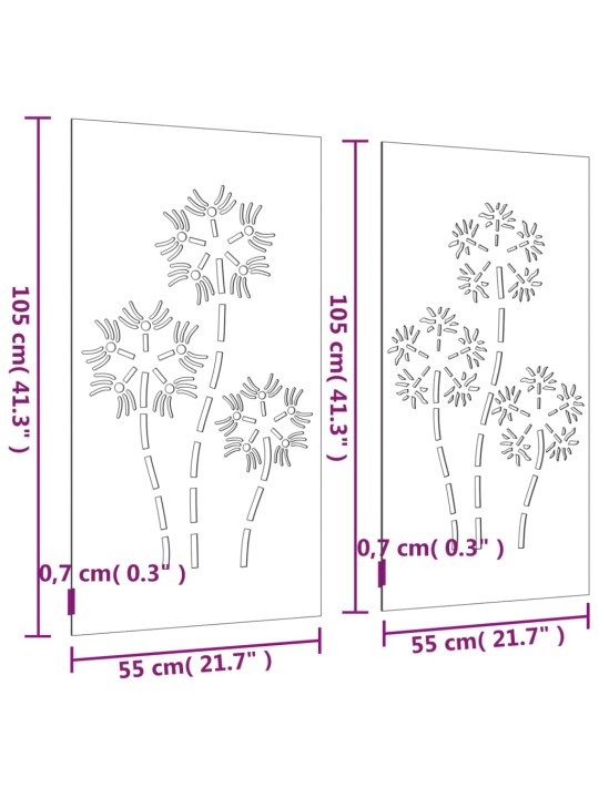 Sodo sienos dekoracija, 2 dalių, 105x55cm, corten plienas