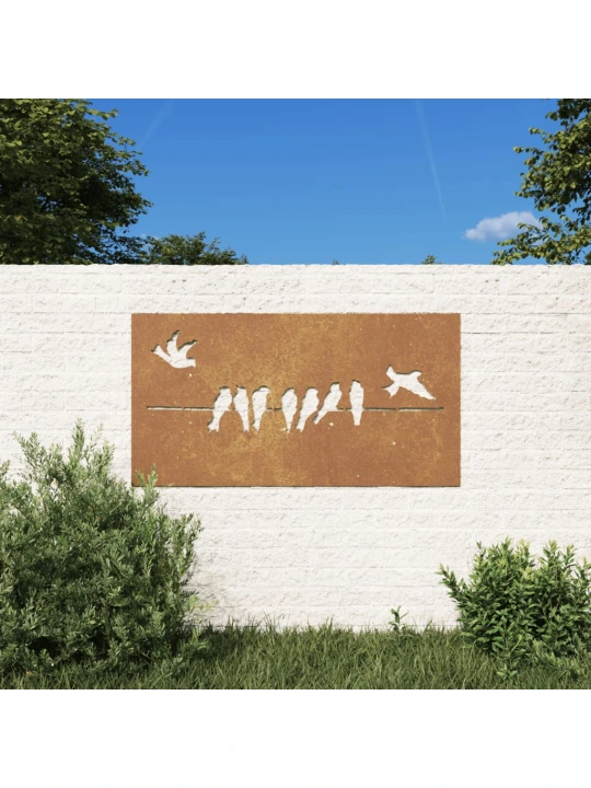 Sodo sienos dekoracija, 105x55cm, corten plienas, paukščiai