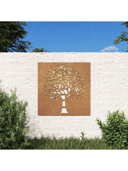 Sodo sienos dekoracija, 55x55cm, corten plienas, medžio dizaino