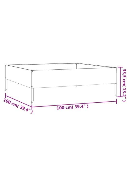 Aukštas sodo lovelis, 100x100x33,5cm, Corten plienas
