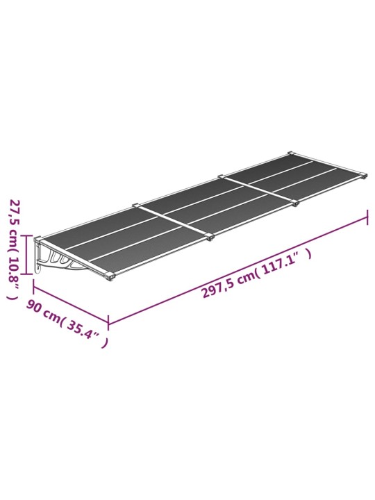 Stogelis durims, juodos spalvos, 297,5x90cm, polikarbonatas