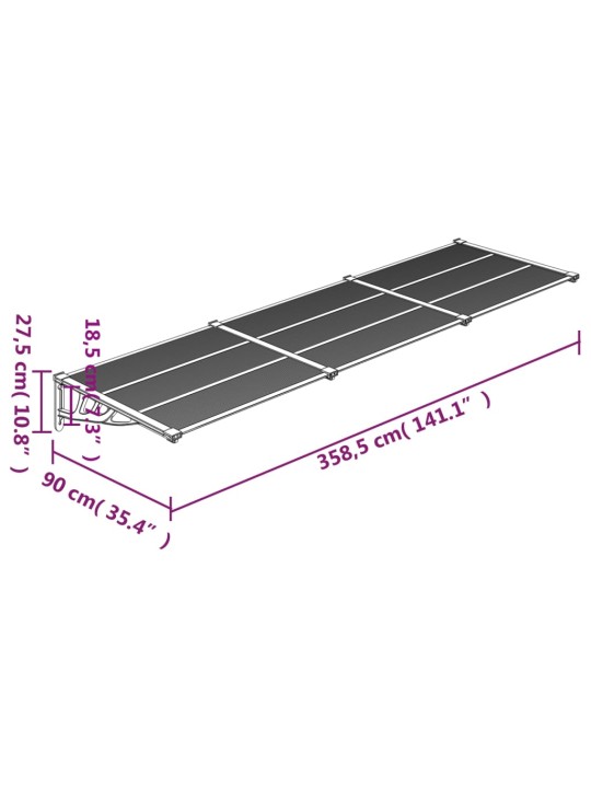 Stogelis durims, juodos spalvos, 358,5x90cm, polikarbonatas