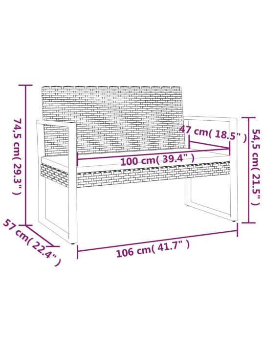 Sodo suoliukas su pagalvėlėmis, juodas, 106cm, poliratanas