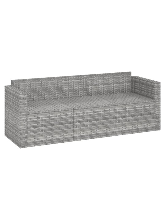 Trivietė sodo sofa su pagalvėlėmis, pilkos spalvos, poliratanas