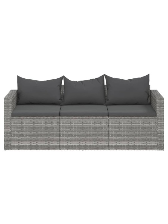 Trivietė sodo sofa su pagalvėlėmis, pilkos spalvos, poliratanas