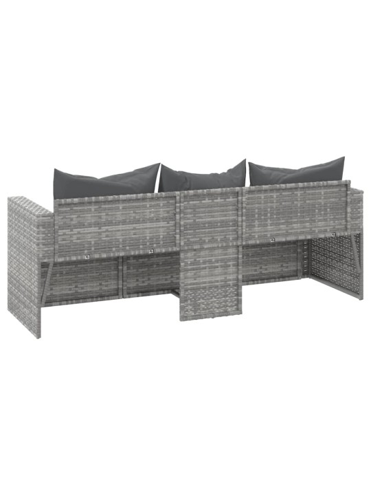Trivietė sodo sofa su pagalvėlėmis, pilkos spalvos, poliratanas