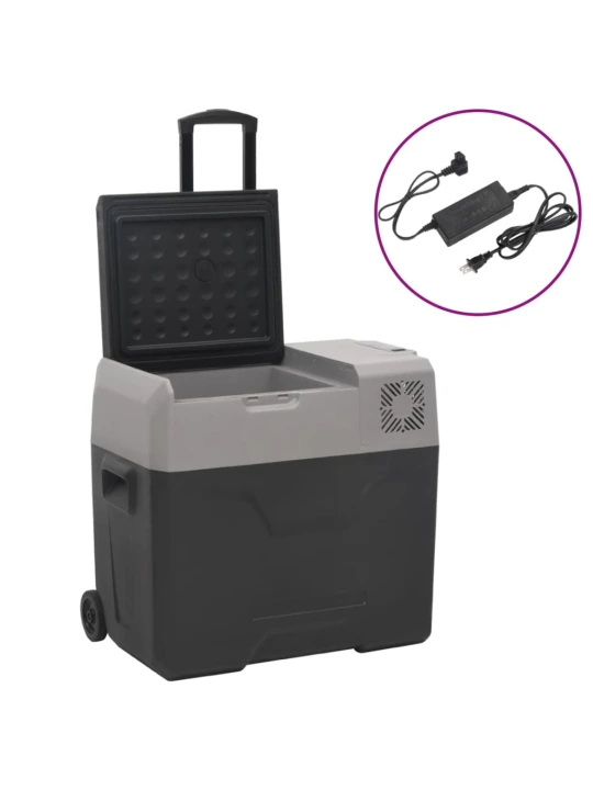 Šaltdėžė su ratukais ir adapteriu, juoda ir pilka, 40l, PP