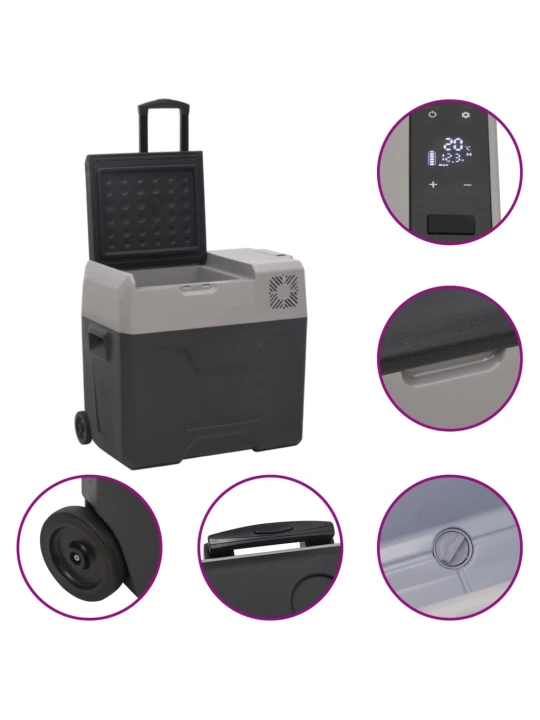 Šaltdėžė su ratukais ir adapteriu, juoda ir pilka, 40l, PP