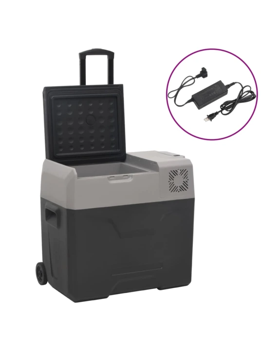 Šaltdėžė su ratukais ir adapteriu, juoda ir pilka, 50l, PP