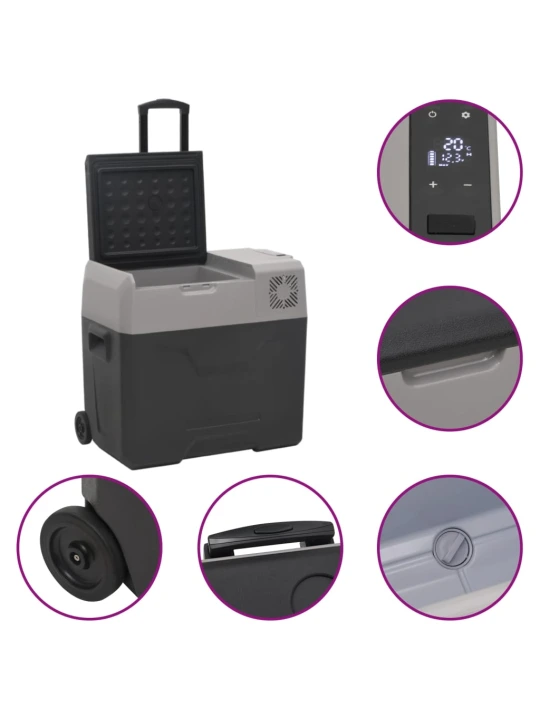 Šaltdėžė su ratukais ir adapteriu, juoda ir pilka, 50l, PP
