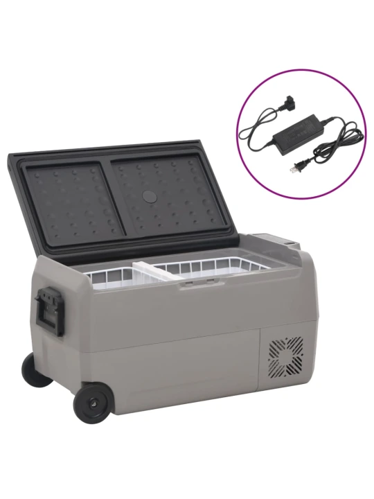 Šaltdėžė su ratukais ir adapteriu, juoda ir pilka, 60l, PP/PE