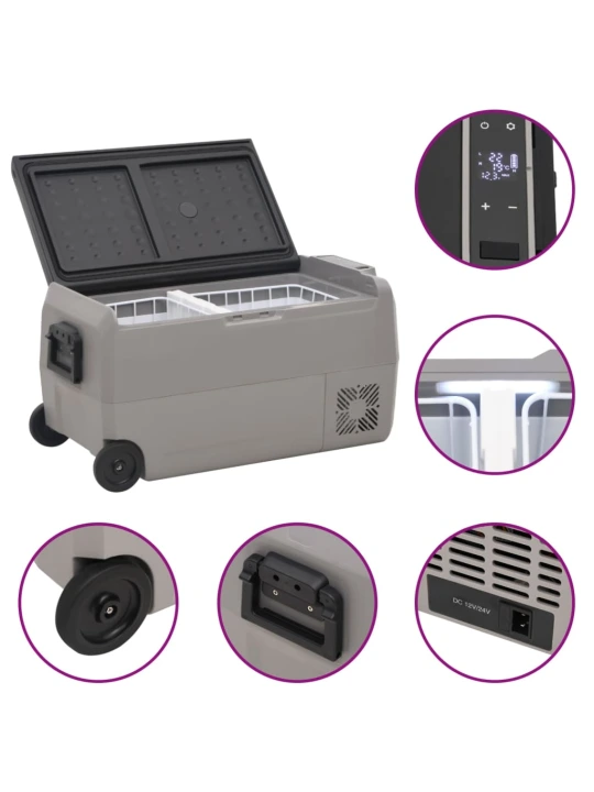 Šaltdėžė su ratukais ir adapteriu, juoda ir pilka, 60l, PP/PE