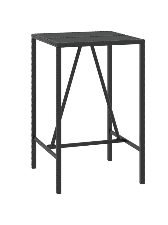 Stalas su stikliniu stalviršiu, juodas, 70x70x110cm, ratanas