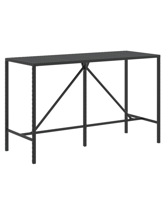 Stalas su stikliniu stalviršiu, juodas, 180x70x110cm, ratanas