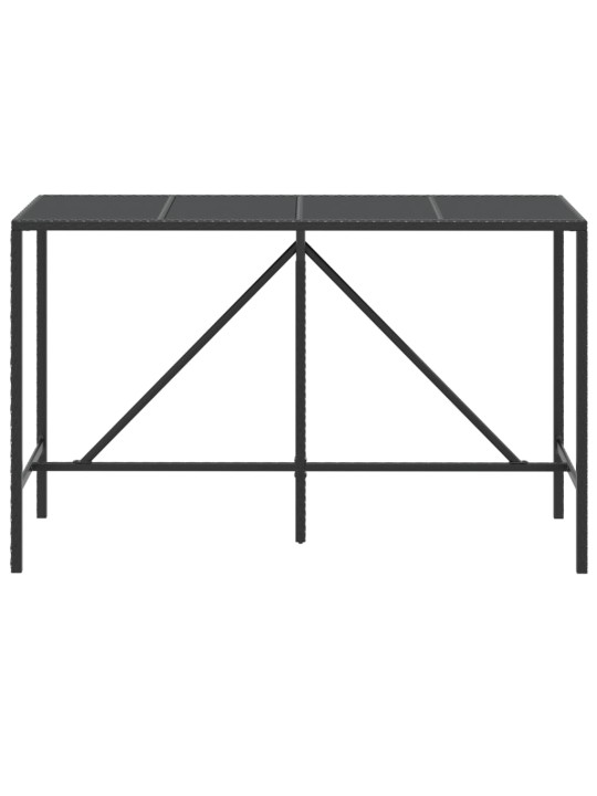 Stalas su stikliniu stalviršiu, juodas, 180x70x110cm, ratanas