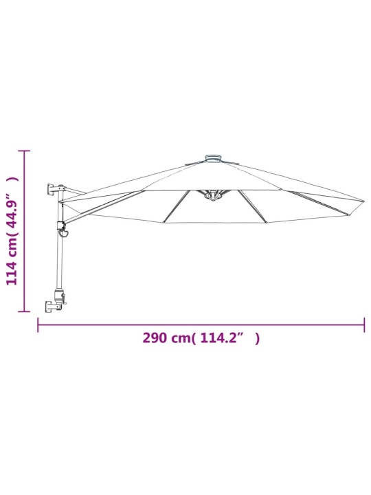 Prie sienos montuojamas skėtis su LED, jūros mėlynas, 290cm