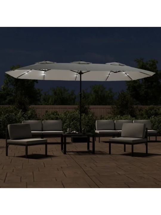 Dvigubas sodo skėtis nuo saulės su LED, smėlio, 449x245cm