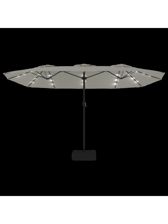 Dvigubas sodo skėtis nuo saulės su LED, smėlio, 449x245cm