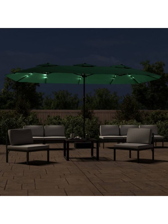 Dvigubas sodo skėtis nuo saulės su LED, žalias, 449x245cm