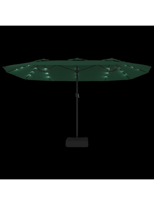 Dvigubas sodo skėtis nuo saulės su LED, žalias, 449x245cm